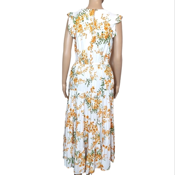 NWT Mombasa rose Floral maxi dress orange Sze L Bohomeian ruffled tiered summer - Picture 2 of 10